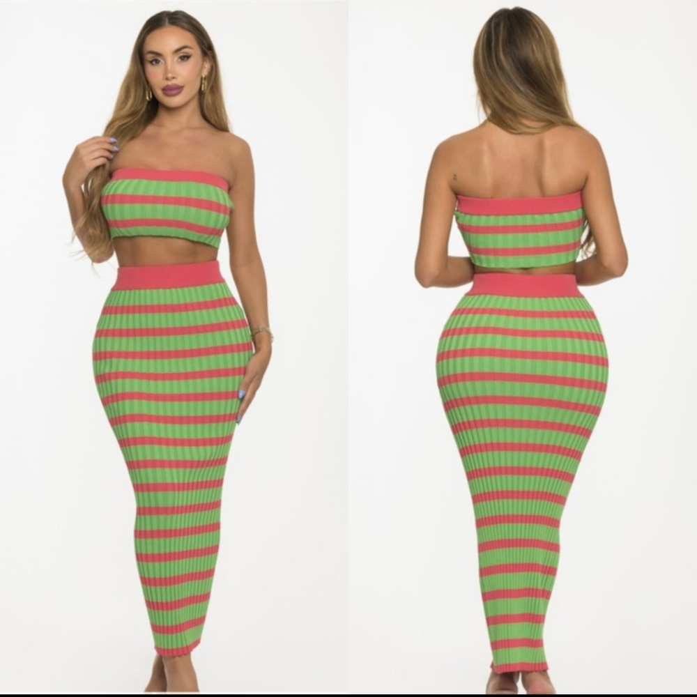 Sleeveless Striped Tube top and skirt set